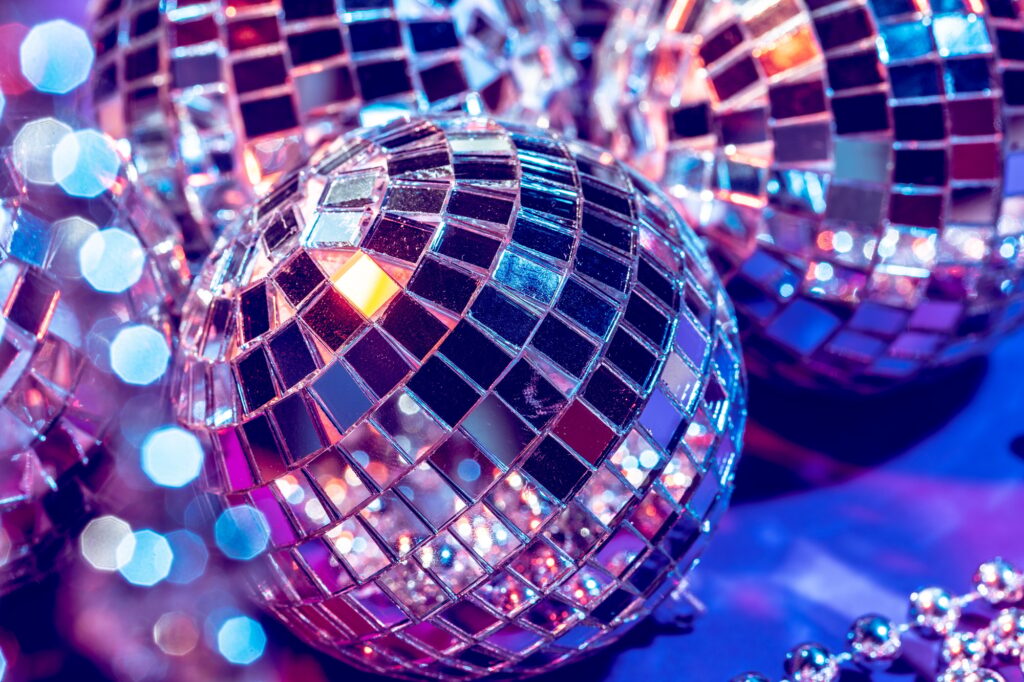 Party lights disco ball close up. Disco concept